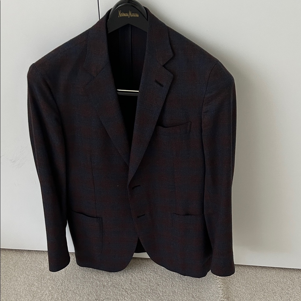 Brioni Men's Dark Brown & Navy Plaid Blazer